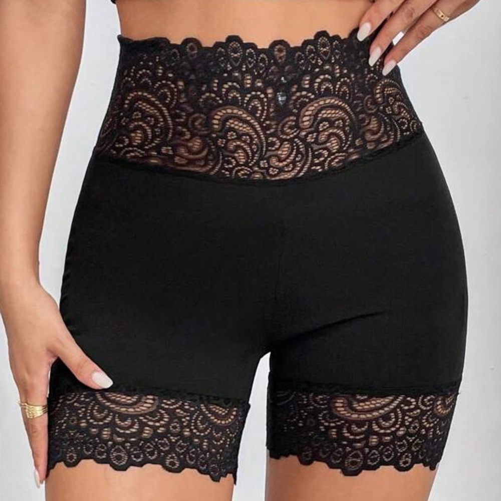 🖤Valentine's Day Black Lace High-Waisted Biker Shorts Lingerie